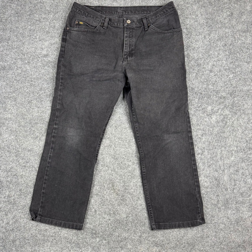 Lee Jeans Mens Size 38 Black Regular Fit Straight Leg Faded Denim Casual Pants